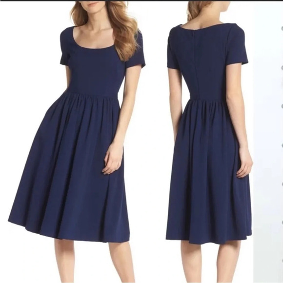 GAL Meets Glam Annie Scuba Crepe Fit & Flare Dress in Navy Blue 20 - Picture 9 of 9